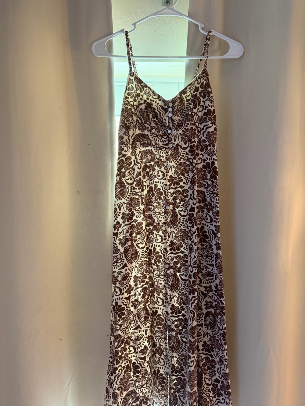 Brown Floral Maxi Slip Dress with Button Front